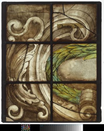 Window with the coat of arms of Alkmaar and inscription "Alkmaria Victrix 1573"