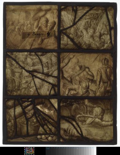 Window with the coat of arms of Alkmaar and inscription "Alkmaria Victrix 1573"