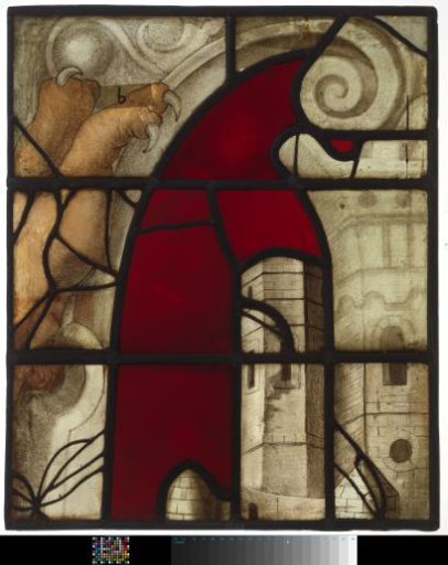 Window with the coat of arms of Alkmaar and inscription "Alkmaria Victrix 1573"