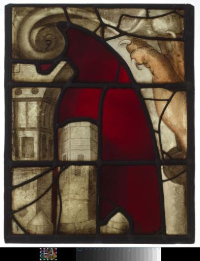 Window with the coat of arms of Alkmaar and inscription "Alkmaria Victrix 1573"