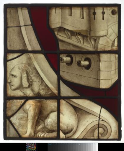 Window with the coat of arms of Alkmaar and inscription "Alkmaria Victrix 1573"