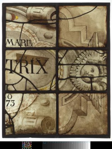 Window with the coat of arms of Alkmaar and inscription "Alkmaria Victrix 1573"