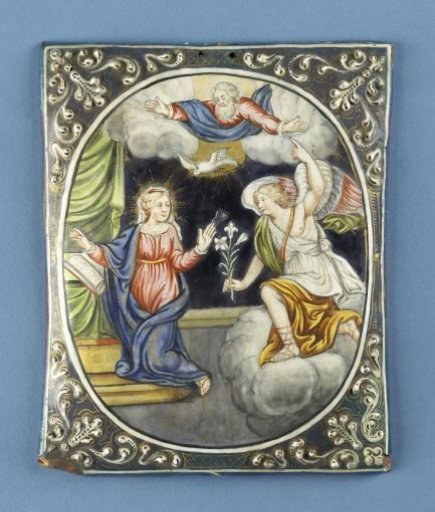 Copper and enamel plaquette with representation of the Annunciation