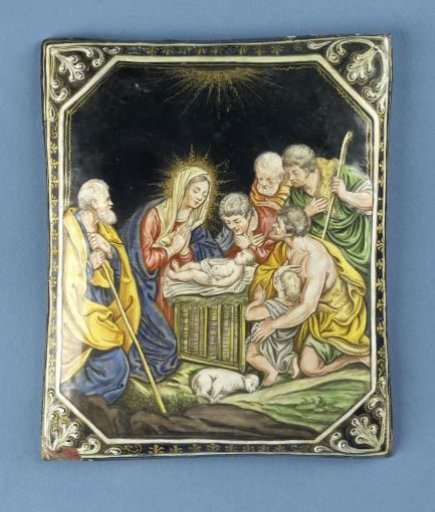 Copper plaque with enamel depicting the Nativity and the Adoration of the Shepherds