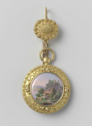 Watch, decorated with Swiss mountain landscape
