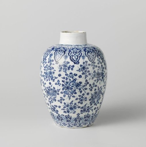 Vase or lidded pot, blue and white glazed with a sprinkled floral motif