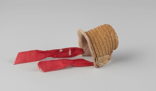 Straw bonnet lined with rose-pink silk