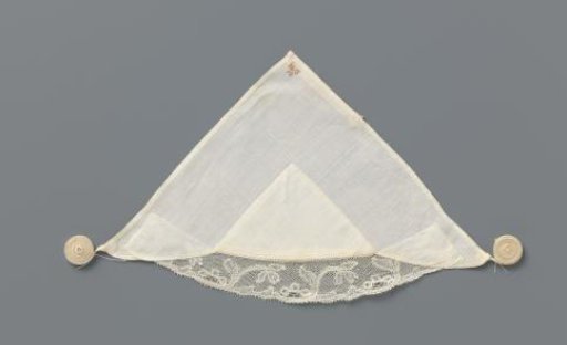 Fountain Cloth of White Linen with Lace; Marked in Red Cross-Stitch: HS12