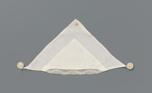 Tablecloth of White Linen with Lace; Marked in Red Cross-Stitch: LH8