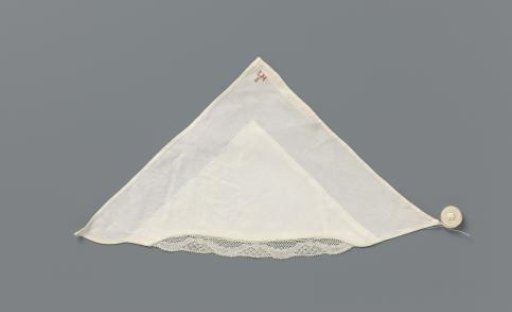 Tablecloth of White Linen with Lace; Marked in Red Cross-Stitch: LH8