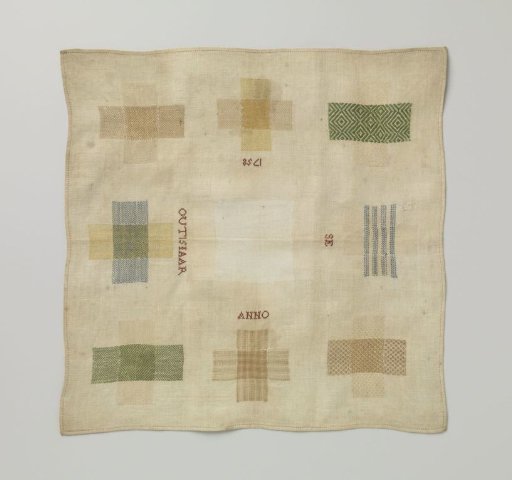 Table cover of multicolored silk on cotton muslin