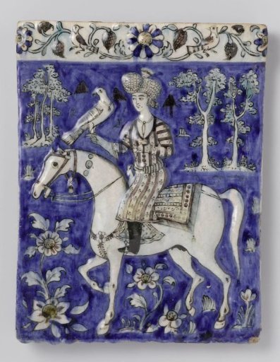 Tile with a horseman and a falcon in relief