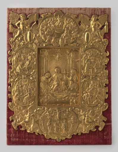 Tabernacle door, relief of gilded copper on oak panels