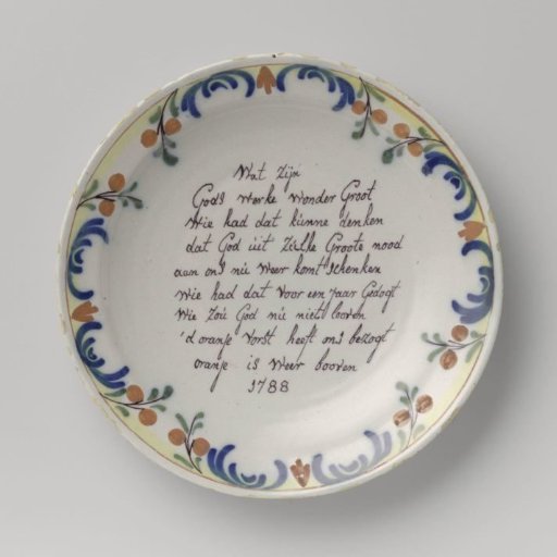 Plate, Painted with a Poem on Prince Willem V
