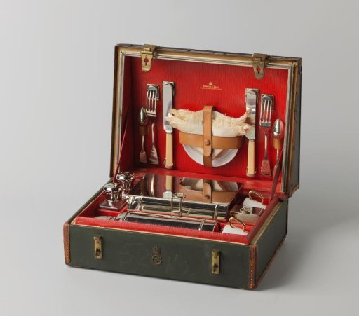Travel case with picnic set bearing the monogram of King George V
