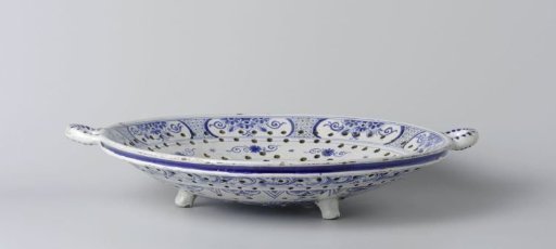 Colander with Two Ears, Painted in Blue and Dated: ANNO 1745