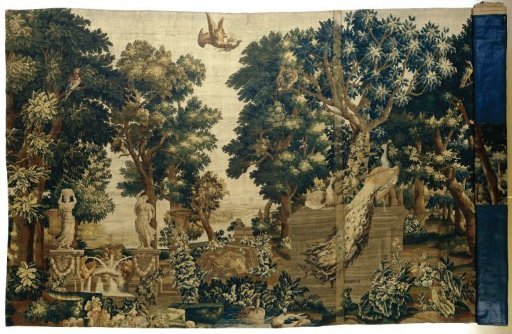 And a wooded and river landscape with birds, a fountain and a grave monument