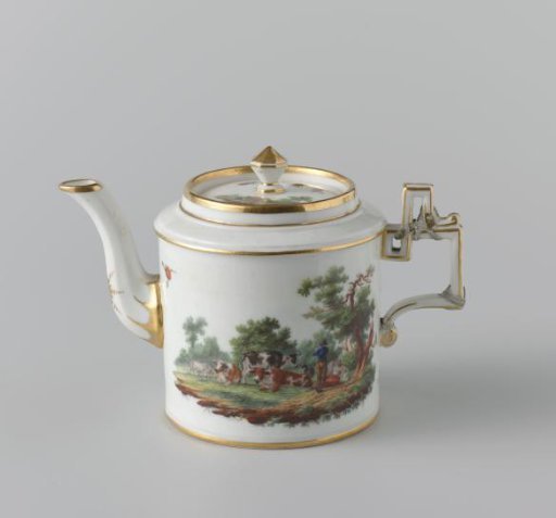 Teapot, painted with a landscape with cattle