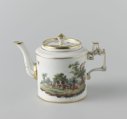 Teapot, painted with a landscape with cattle