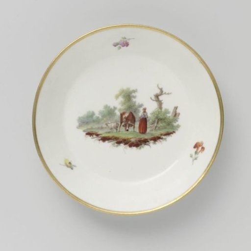 Dish painted with a landscape with cattle