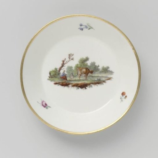 Dish painted with a landscape with cattle
