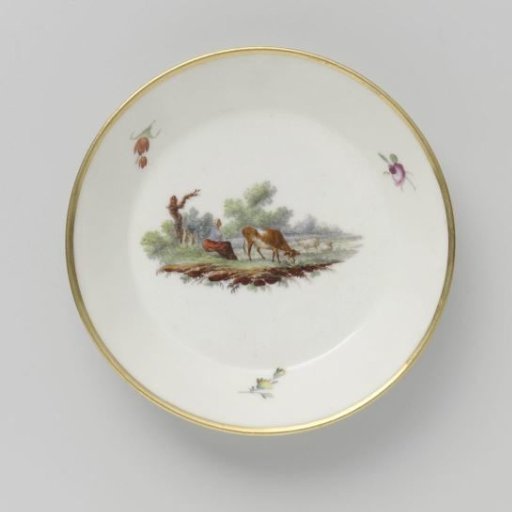 Dish painted with a landscape with cattle