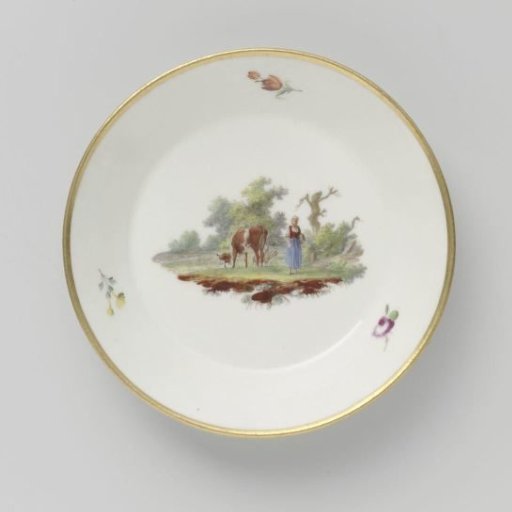 Dish painted with a landscape with cattle