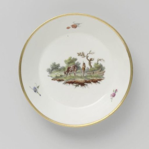 Dish painted with a landscape with cattle