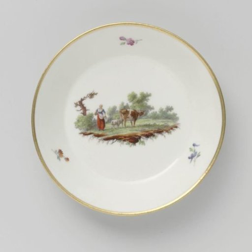 Dish painted with a landscape with cattle