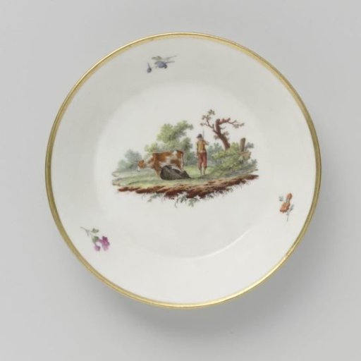 Dish painted with a landscape with cattle