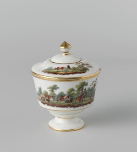 Sugar vase, painted with a landscape with cattle