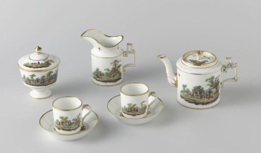 Tea service, painted with a landscape featuring cattle