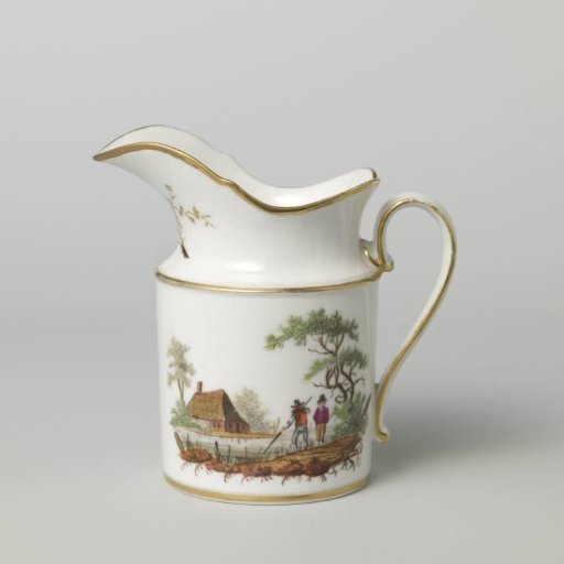 Milk jug decorated with a landscape of houses