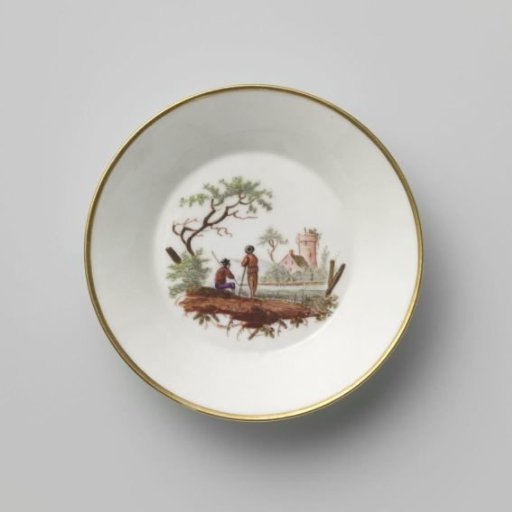 Dish, painted with a landscape with houses