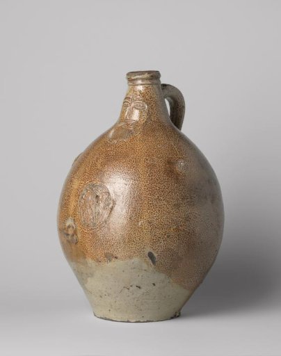 Jug (Bartmann jug) with the coat of arms of Amsterdam and roundels