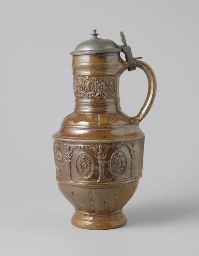Jug with coats of arms and masks in medallions