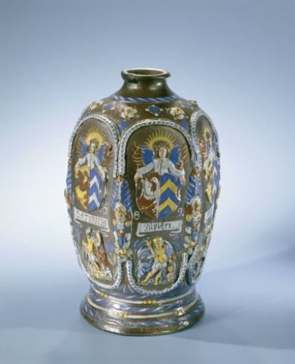 Hexagonal bottle (kruke) with the planets and a coat of arms