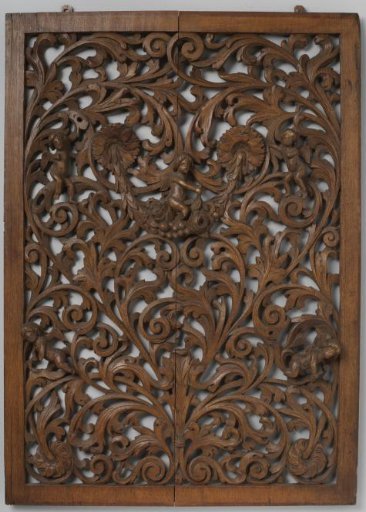 Panel with openwork symmetrical ornament of acanthus vines with flowers and putti, and in the center an eagle and putto on a festoon