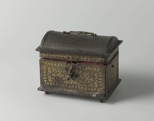 Small Chest with Key, Leather-Covered, Gilt-Painted