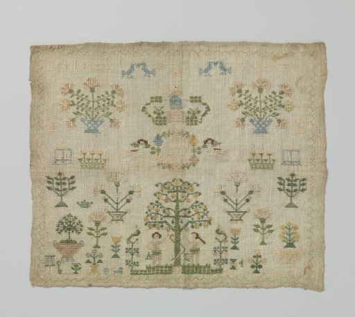 Mark Cloth Embroidered with Adam and Eve and the Year 1749