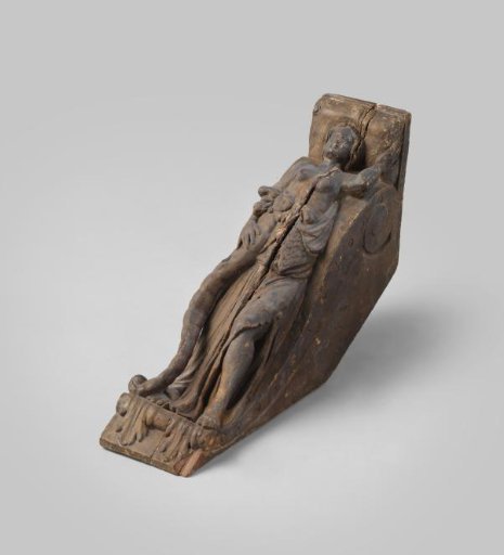 Oak Cartouche Depicting a Woman in Draped Garment with a Cornucopia