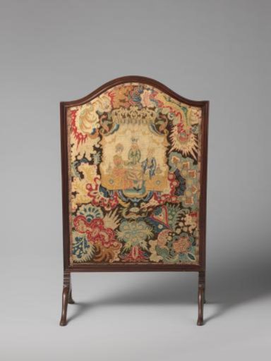 Mahogany Fire Screen with Tapestry, on Curved Feet