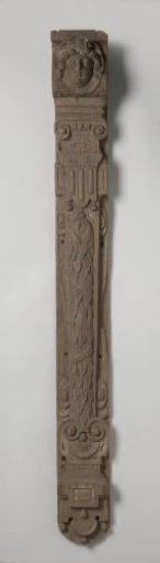 Carved oak pillar, originating from the so-called House of Alva, Warmoestraat, Amsterdam