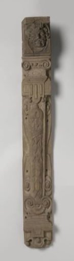 Carved oak pillar, originating from the so-called House of Alva, Warmoestraat, Amsterdam