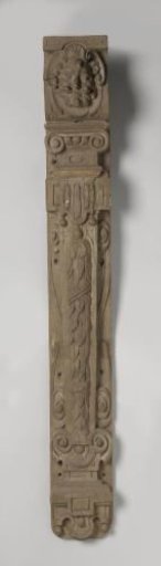 Carved oak pillar, originating from the so-called House of Alva, Warmoestraat, Amsterdam