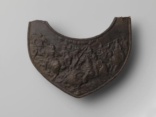 Gorget of a suit of armor with relief of a battle