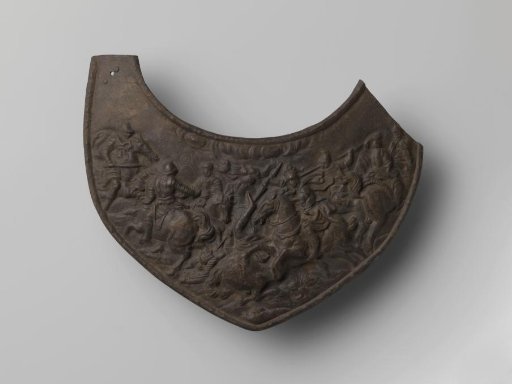 Gorget of a suit of armor with relief of a battle