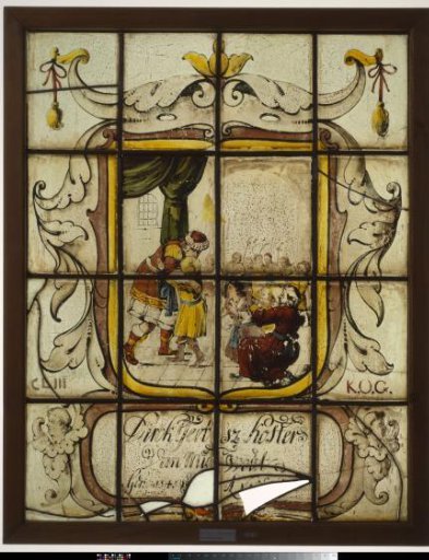 Pane with a Scene of Joseph and Benjamin with the Brothers, with Inscription in a Cartouche