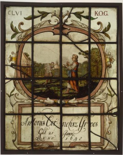 Pane with Moses and Aaron, with Inscription "Antonis Cornelisz Groes out 21 Years Anno 1698"