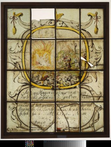 Pane with the Three Young Men in the Fiery Furnace, with a cartouche containing a verse